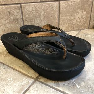 Olukai Black Wedge Sandal Flip Flop 9